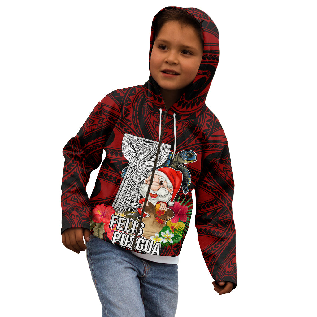 Guam Christmas Kid Hoodie Santa Gift Latte Stone and Sea Turle Mix Hibiscus Chamorro Red Style LT03
