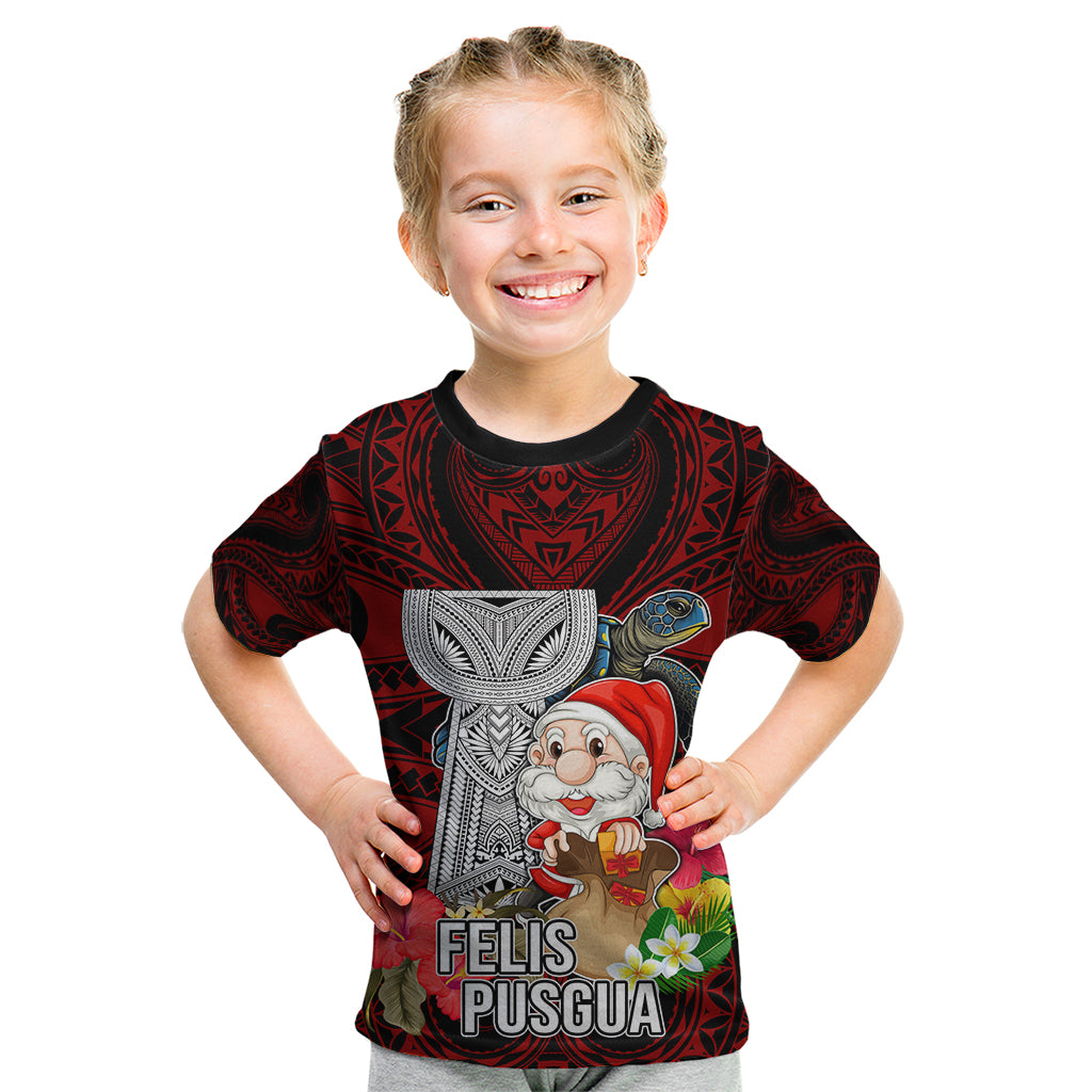 Guam Christmas Kid T Shirt Santa Gift Latte Stone and Sea Turle Mix Hibiscus Chamorro Red Style LT03