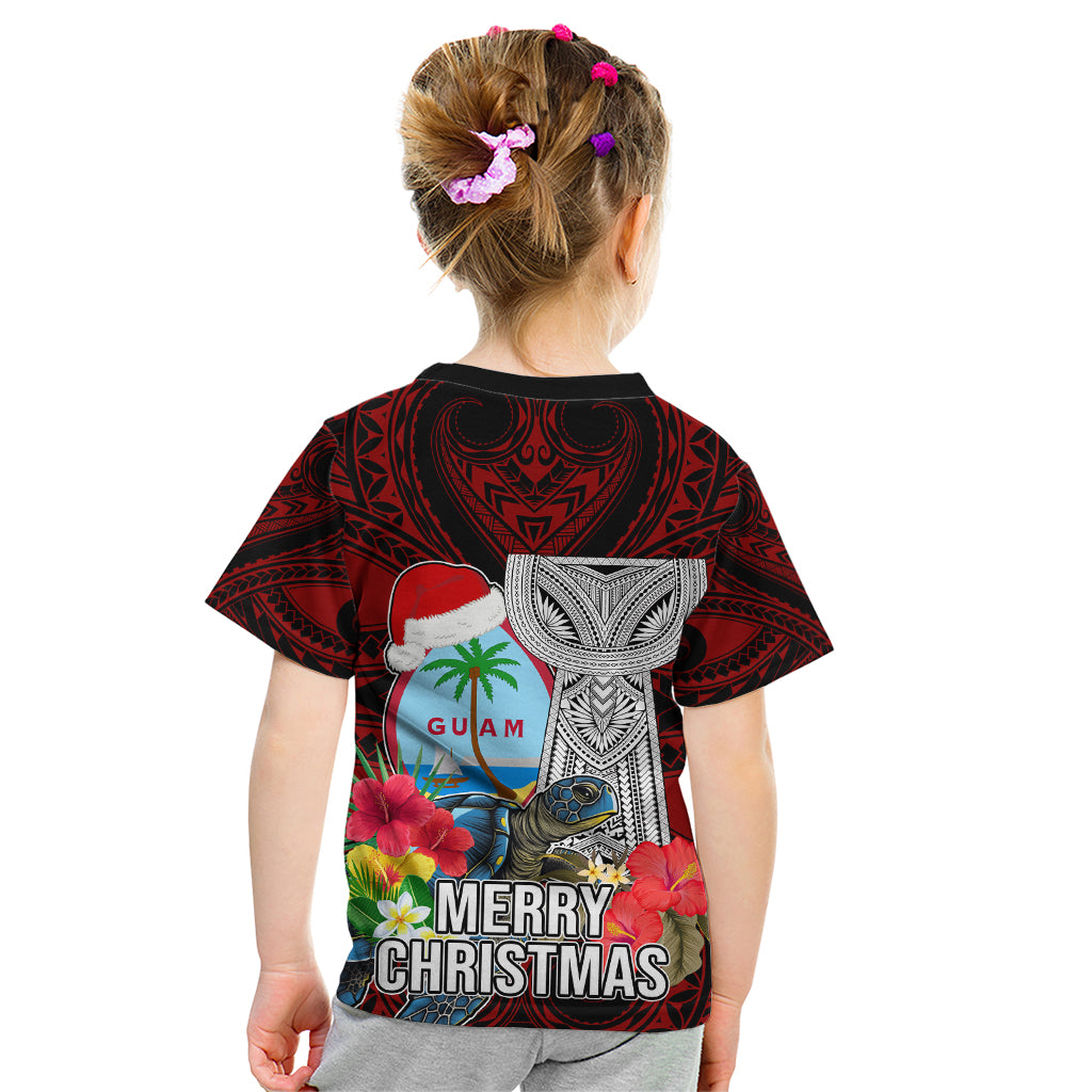 Guam Christmas Kid T Shirt Santa Gift Latte Stone and Sea Turle Mix Hibiscus Chamorro Red Style LT03
