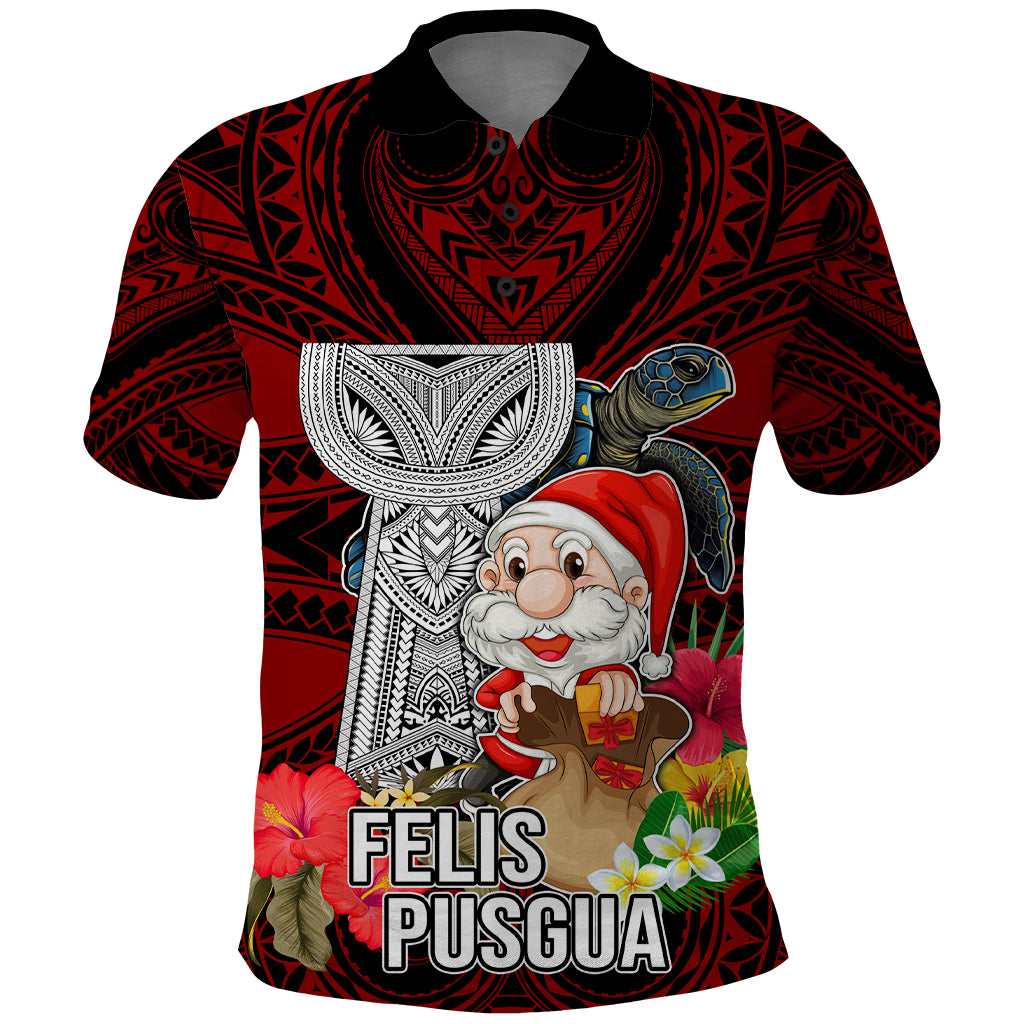 Guam Christmas Polo Shirt Santa Gift Latte Stone and Sea Turle Mix Hibiscus Chamorro Red Style LT03
