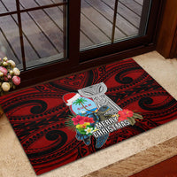 Guam Christmas Rubber Doormat Santa Gift Latte Stone and Sea Turle Mix Hibiscus Chamorro Red Style LT03