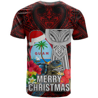 Guam Christmas T Shirt Santa Gift Latte Stone and Sea Turle Mix Hibiscus Chamorro Red Style LT03