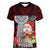 Guam Christmas Women V Neck T Shirt Santa Gift Latte Stone and Sea Turle Mix Hibiscus Chamorro Red Style LT03
