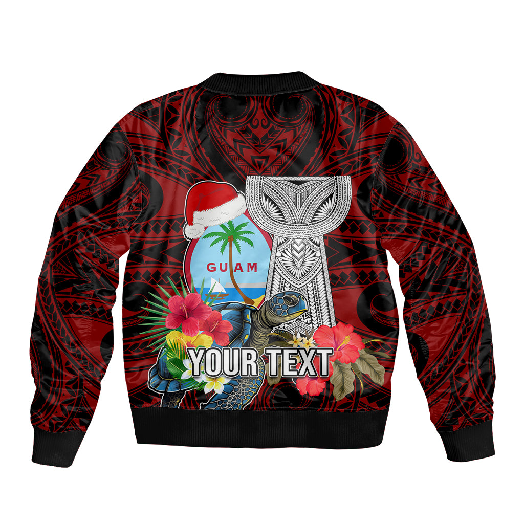 Custom Guam Christmas Bomber Jacket Santa Gift Latte Stone and Sea Turle Mix Hibiscus Chamorro Red Style LT03