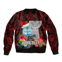 Custom Guam Christmas Bomber Jacket Santa Gift Latte Stone and Sea Turle Mix Hibiscus Chamorro Red Style LT03