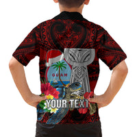 Custom Guam Christmas Family Matching Long Sleeve Bodycon Dress and Hawaiian Shirt Santa Gift Latte Stone and Sea Turle Mix Hibiscus Chamorro Red Style LT03