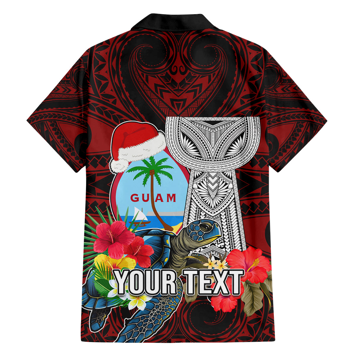 Custom Guam Christmas Family Matching Long Sleeve Bodycon Dress and Hawaiian Shirt Santa Gift Latte Stone and Sea Turle Mix Hibiscus Chamorro Red Style LT03