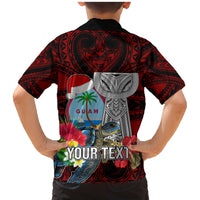 Custom Guam Christmas Family Matching Mermaid Dress and Hawaiian Shirt Santa Gift Latte Stone and Sea Turle Mix Hibiscus Chamorro Red Style LT03