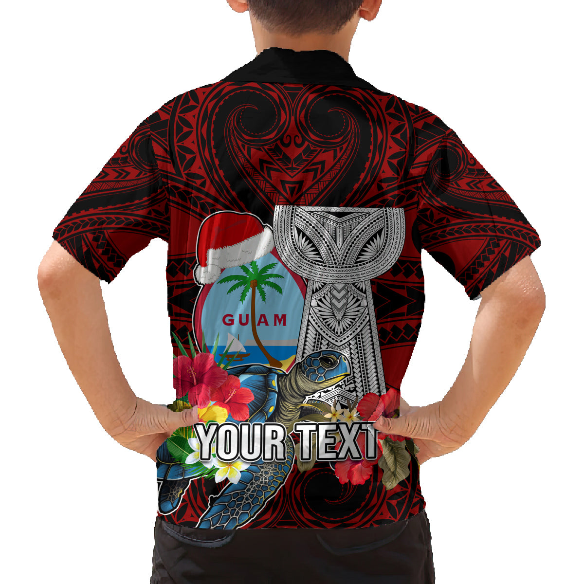 Custom Guam Christmas Family Matching Puletasi Dress and Hawaiian Shirt Santa Gift Latte Stone and Sea Turle Mix Hibiscus Chamorro Red Style LT03
