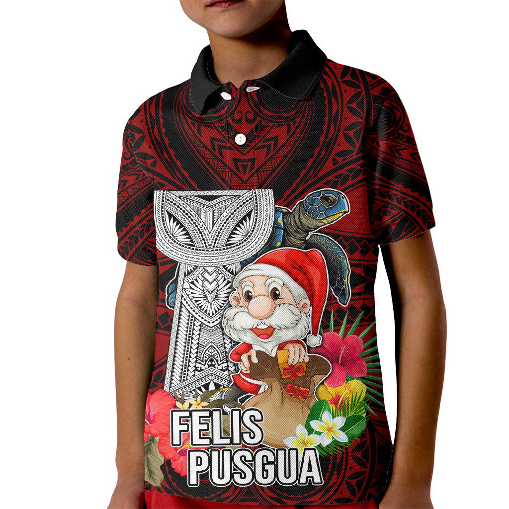 Custom Guam Christmas Kid Polo Shirt Santa Gift Latte Stone and Sea Turle Mix Hibiscus Chamorro Red Style LT03