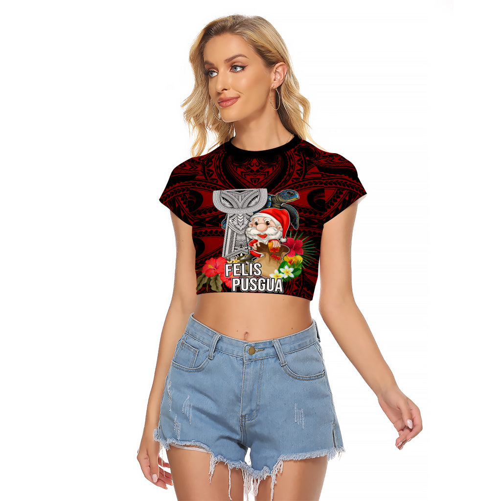 Custom Guam Christmas Raglan Cropped T Shirt Santa Gift Latte Stone and Sea Turle Mix Hibiscus Chamorro Red Style LT03