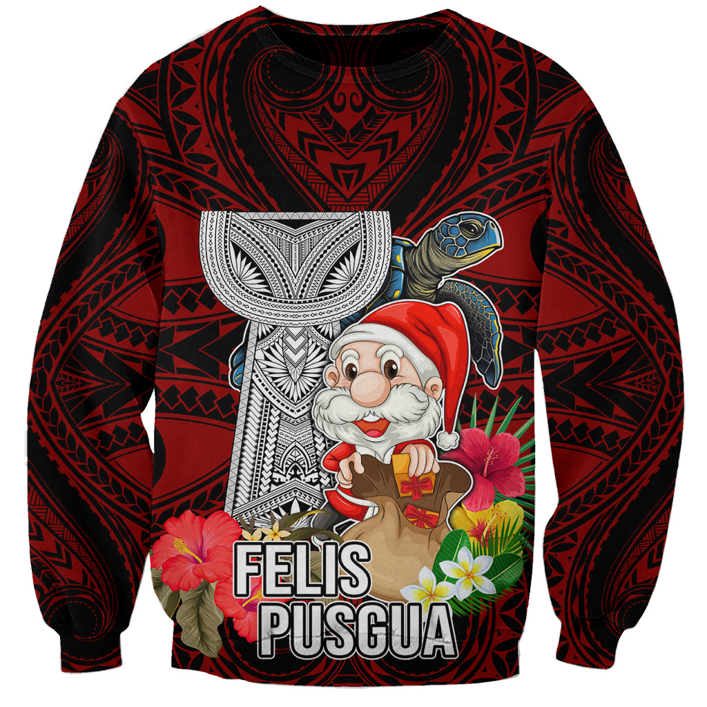 Custom Guam Christmas Sweatshirt Santa Gift Latte Stone and Sea Turle Mix Hibiscus Chamorro Red Style LT03