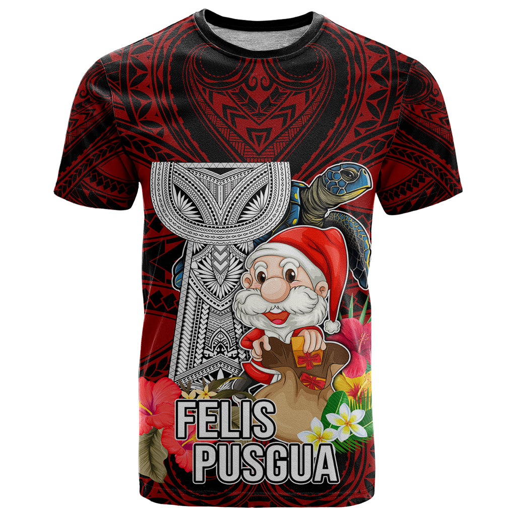 Custom Guam Christmas T Shirt Santa Gift Latte Stone and Sea Turle Mix Hibiscus Chamorro Red Style LT03