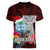 Custom Guam Christmas Women V Neck T Shirt Santa Gift Latte Stone and Sea Turle Mix Hibiscus Chamorro Red Style LT03