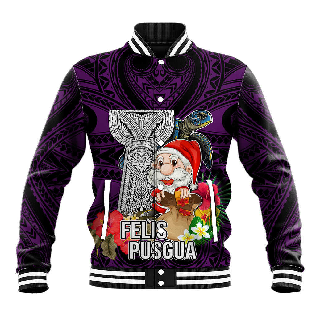 Guam Christmas Baseball Jacket Santa Gift Latte Stone and Sea Turle Mix Hibiscus Chamorro Pink Style LT03