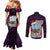 Guam Christmas Couples Matching Mermaid Dress and Long Sleeve Button Shirt Santa Gift Latte Stone and Sea Turle Mix Hibiscus Chamorro Pink Style LT03