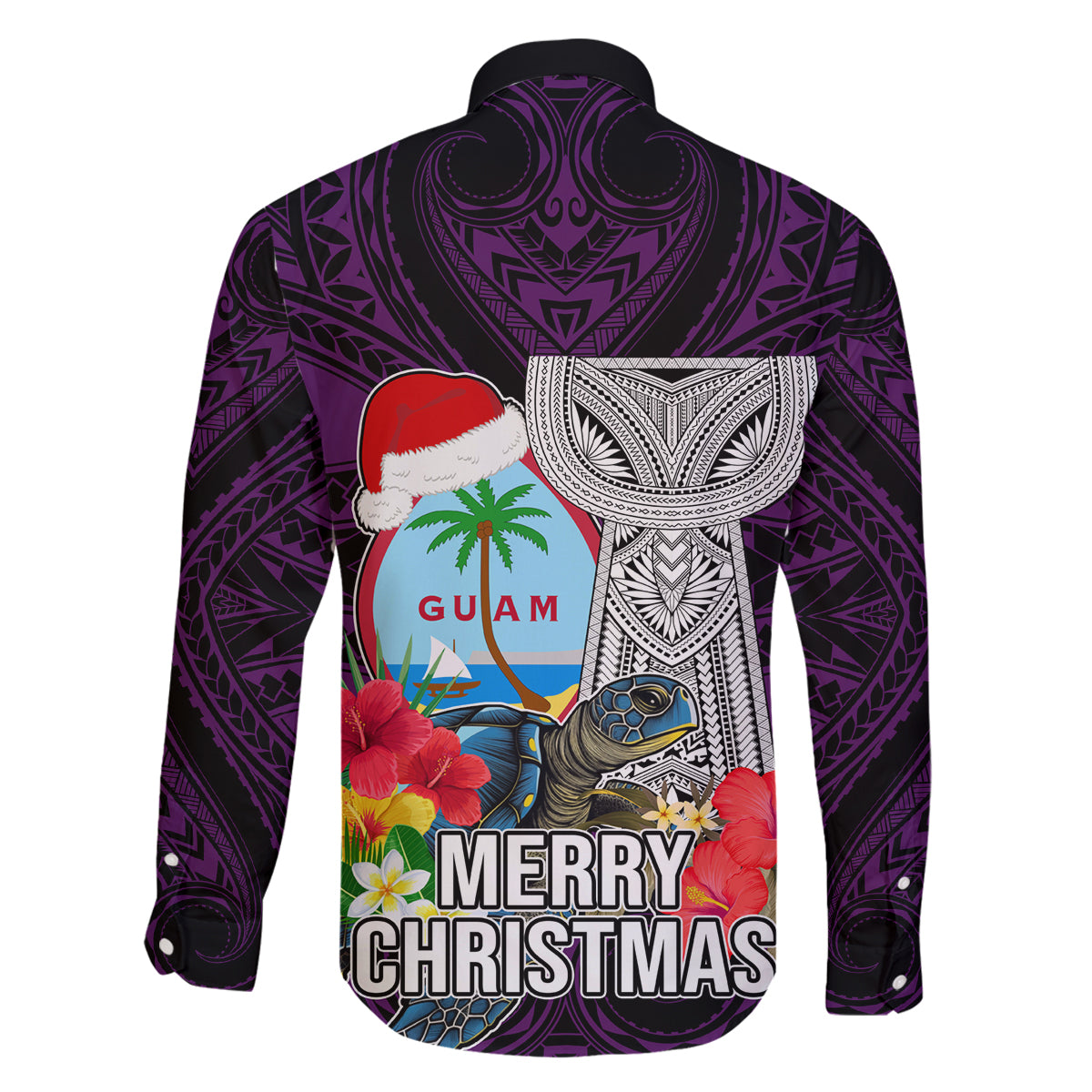 Guam Christmas Family Matching Long Sleeve Bodycon Dress and Hawaiian Shirt Santa Gift Latte Stone and Sea Turle Mix Hibiscus Chamorro Pink Style LT03