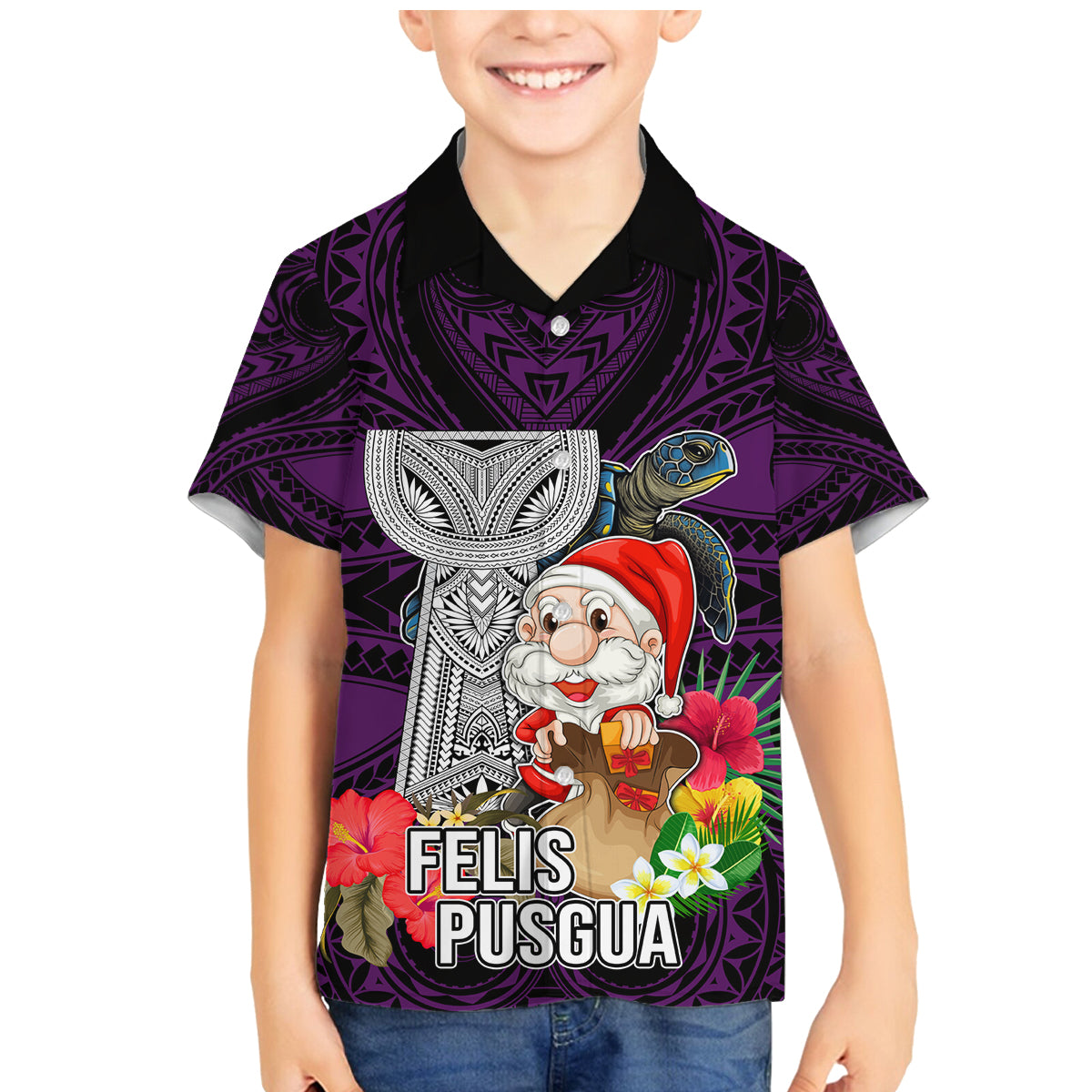 Guam Christmas Family Matching Mermaid Dress and Hawaiian Shirt Santa Gift Latte Stone and Sea Turle Mix Hibiscus Chamorro Pink Style LT03