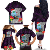 Guam Christmas Family Matching Off Shoulder Long Sleeve Dress and Hawaiian Shirt Santa Gift Latte Stone and Sea Turle Mix Hibiscus Chamorro Pink Style LT03