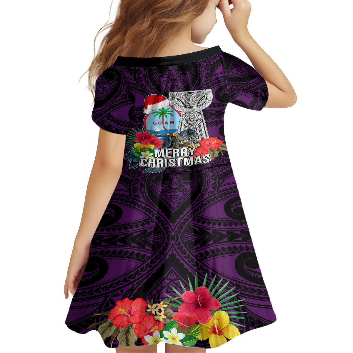 Guam Christmas Family Matching Puletasi Dress and Hawaiian Shirt Santa Gift Latte Stone and Sea Turle Mix Hibiscus Chamorro Pink Style LT03