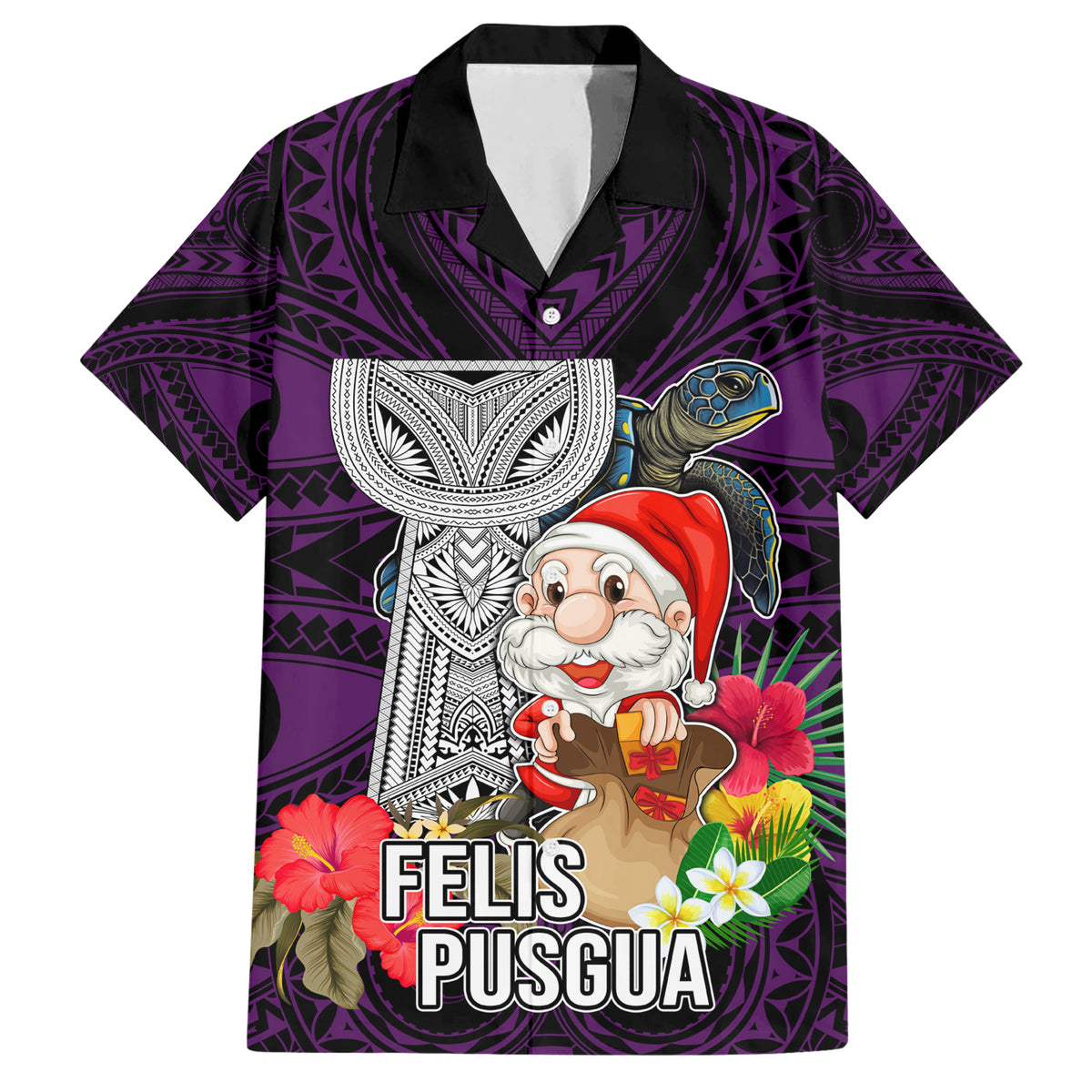 Guam Christmas Family Matching Short Sleeve Bodycon Dress and Hawaiian Shirt Santa Gift Latte Stone and Sea Turle Mix Hibiscus Chamorro Pink Style LT03