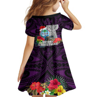 Guam Christmas Kid Short Sleeve Dress Santa Gift Latte Stone and Sea Turle Mix Hibiscus Chamorro Pink Style LT03