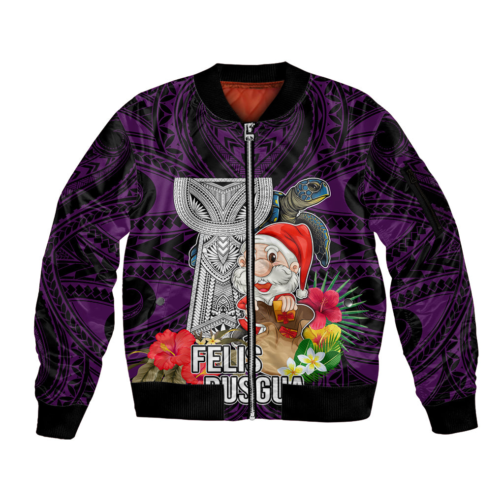 Guam Christmas Sleeve Zip Bomber Jacket Santa Gift Latte Stone and Sea Turle Mix Hibiscus Chamorro Pink Style LT03