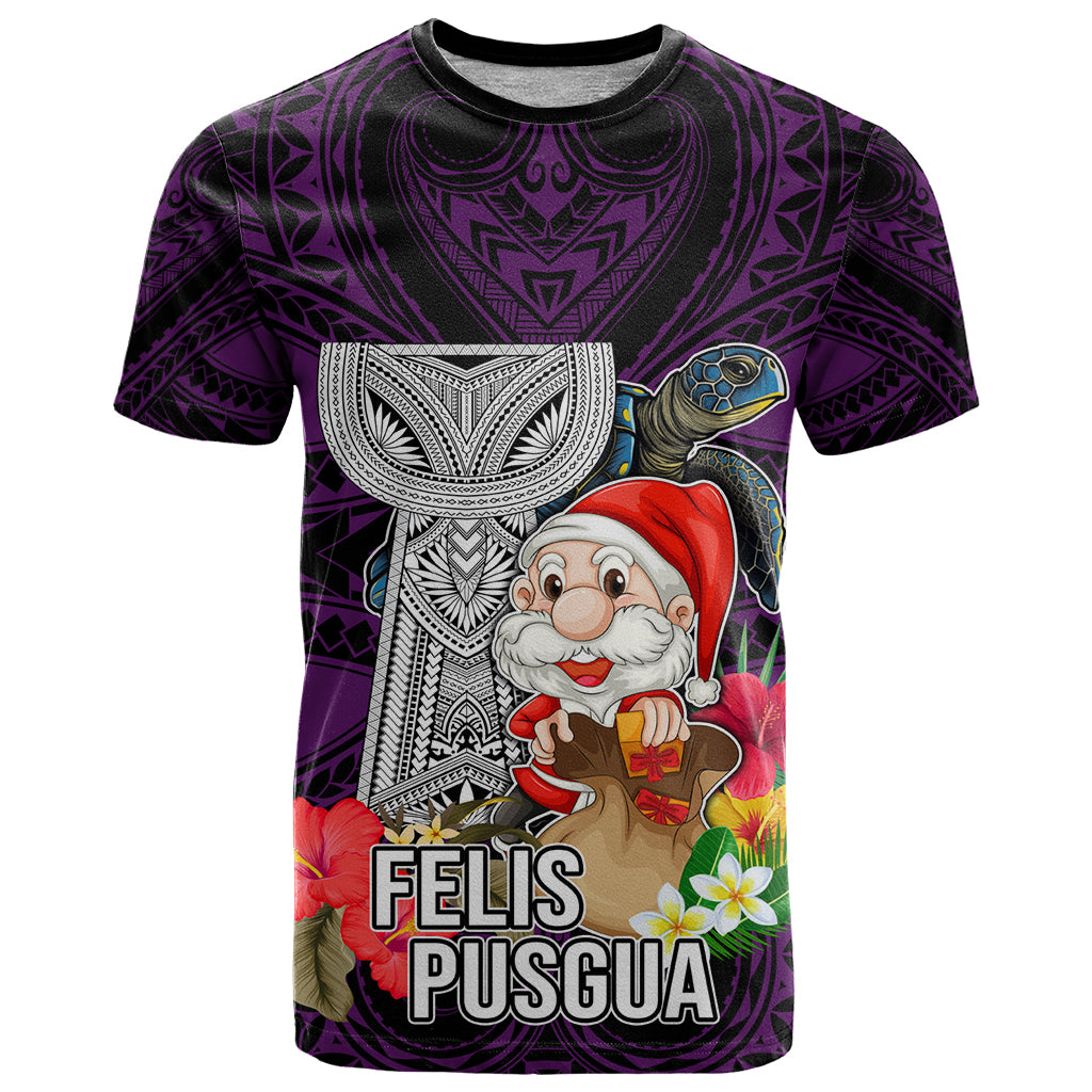 Guam Christmas T Shirt Santa Gift Latte Stone and Sea Turle Mix Hibiscus Chamorro Pink Style LT03