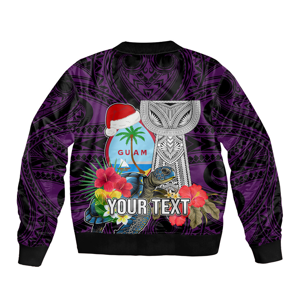 Custom Guam Christmas Bomber Jacket Santa Gift Latte Stone and Sea Turle Mix Hibiscus Chamorro Pink Style LT03