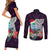 Custom Guam Christmas Couples Matching Short Sleeve Bodycon Dress and Long Sleeve Button Shirt Santa Gift Latte Stone and Sea Turle Mix Hibiscus Chamorro Pink Style LT03