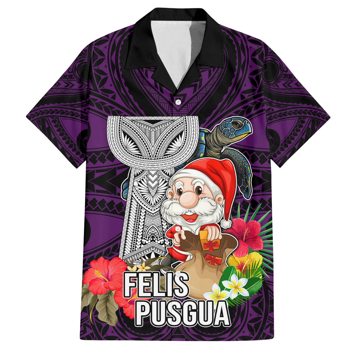 Custom Guam Christmas Family Matching Off Shoulder Short Dress and Hawaiian Shirt Santa Gift Latte Stone and Sea Turle Mix Hibiscus Chamorro Pink Style LT03
