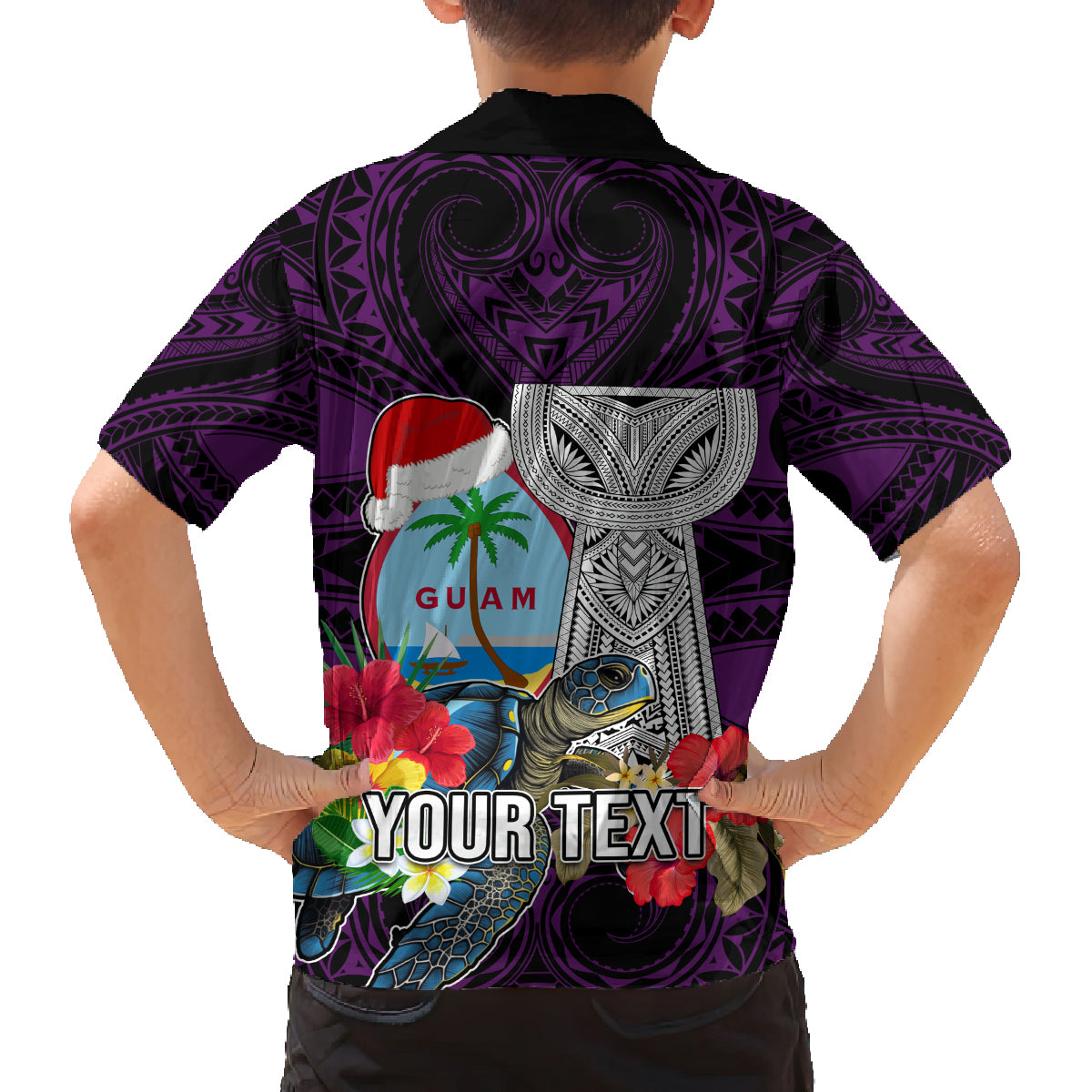 Custom Guam Christmas Family Matching Puletasi Dress and Hawaiian Shirt Santa Gift Latte Stone and Sea Turle Mix Hibiscus Chamorro Pink Style LT03