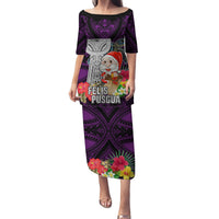 Custom Guam Christmas Family Matching Puletasi Dress and Hawaiian Shirt Santa Gift Latte Stone and Sea Turle Mix Hibiscus Chamorro Pink Style LT03