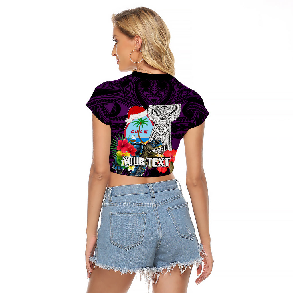 Custom Guam Christmas Raglan Cropped T Shirt Santa Gift Latte Stone and Sea Turle Mix Hibiscus Chamorro Pink Style LT03