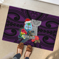 Custom Guam Christmas Rubber Doormat Santa Gift Latte Stone and Sea Turle Mix Hibiscus Chamorro Pink Style LT03