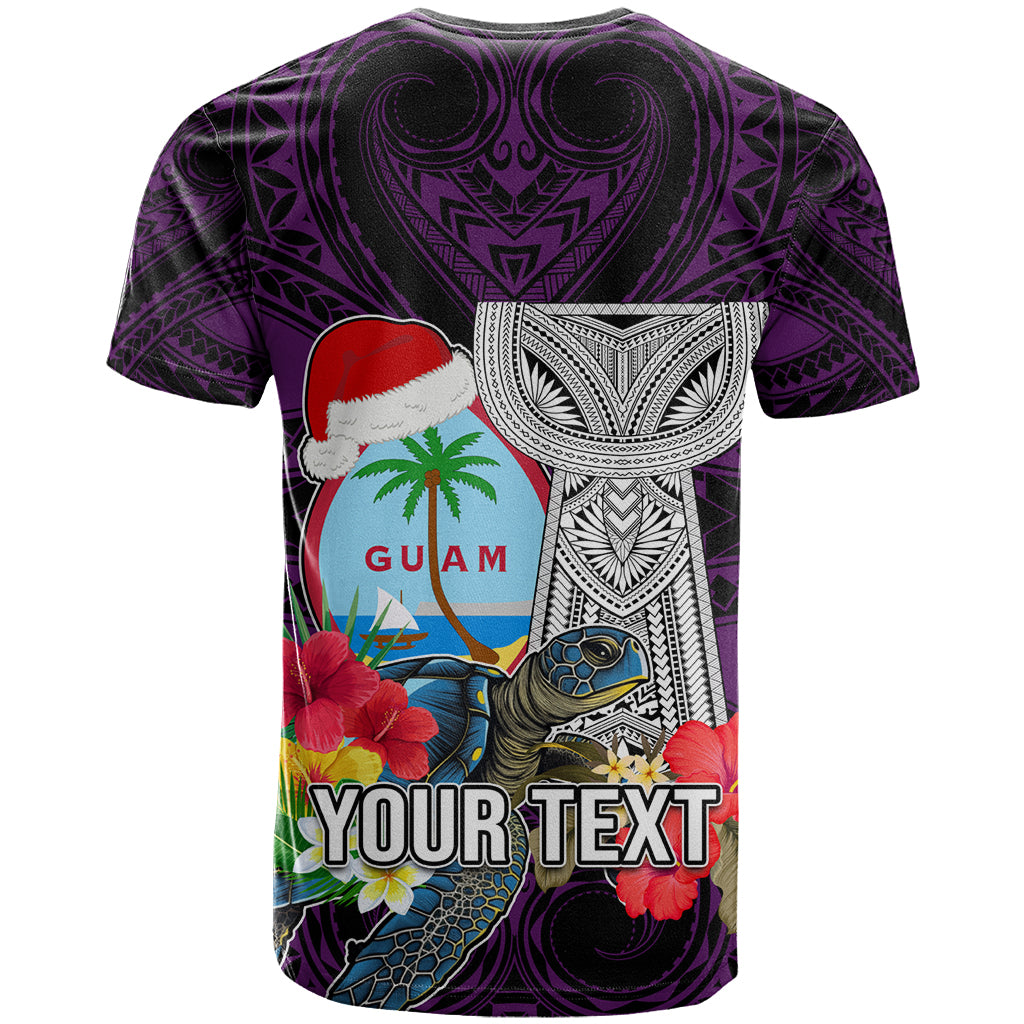 Custom Guam Christmas T Shirt Santa Gift Latte Stone and Sea Turle Mix Hibiscus Chamorro Pink Style LT03