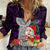Custom Guam Christmas Women Casual Shirt Santa Gift Latte Stone and Sea Turle Mix Hibiscus Chamorro Pink Style LT03