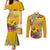 Niue Waitangi Couples Matching Mermaid Dress and Long Sleeve Button Shirt Tropical Flower Tapa Pattern LT03 Yellow - Polynesian Pride