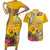 Niue Waitangi Couples Matching Short Sleeve Bodycon Dress and Hawaiian Shirt Tropical Flower Tapa Pattern LT03 Yellow - Polynesian Pride
