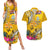 Niue Waitangi Couples Matching Summer Maxi Dress and Hawaiian Shirt Tropical Flower Tapa Pattern LT03 Yellow - Polynesian Pride