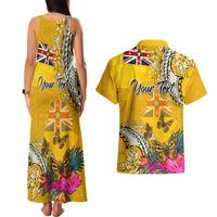 Niue Waitangi Couples Matching Tank Maxi Dress and Hawaiian Shirt Tropical Flower Tapa Pattern LT03 - Polynesian Pride