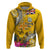 Niue Waitangi Hoodie Tropical Flower Tapa Pattern LT03 Pullover Hoodie Yellow - Polynesian Pride