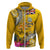 Niue Waitangi Hoodie Tropical Flower Tapa Pattern LT03 Zip Hoodie Yellow - Polynesian Pride