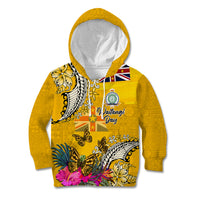 Niue Waitangi Kid Hoodie Tropical Flower Tapa Pattern LT03 Hoodie Yellow - Polynesian Pride
