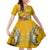 Niue Waitangi Kid Short Sleeve Dress Tropical Flower Tapa Pattern LT03 KID Yellow - Polynesian Pride