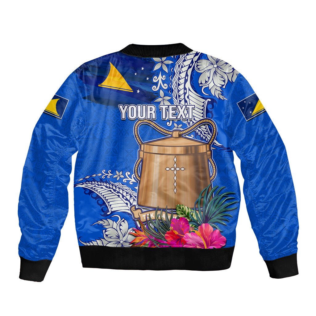 Tokelau Waitangi Sleeve Zip Bomber Jacket Tropical Flower Tapa Pattern LT03 - Polynesian Pride