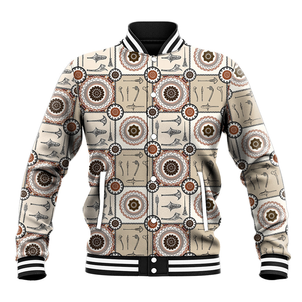 Tukenny Pattern Fijian War Clubs Baseball Jacket LT03 Unisex Beige - Polynesian Pride