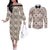 Tukenny Pattern Fijian War Clubs Couples Matching Off The Shoulder Long Sleeve Dress and Long Sleeve Button Shirt LT03 Beige - Polynesian Pride