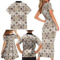 Tukenny Pattern Fijian War Clubs Family Matching Short Sleeve Bodycon Dress and Hawaiian Shirt LT03 - Polynesian Pride