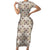 Tukenny Pattern Fijian War Clubs Family Matching Short Sleeve Bodycon Dress and Hawaiian Shirt LT03 Mom's Dress Beige - Polynesian Pride